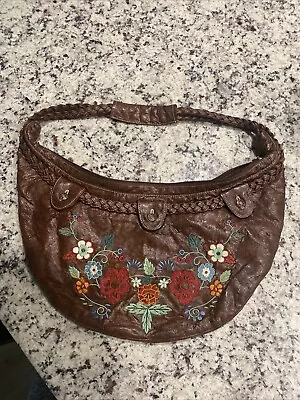 Vintage Sonoma Boho Brown Embroidered Retro Bag Purse Handbag Braided Slouch • $19.99
