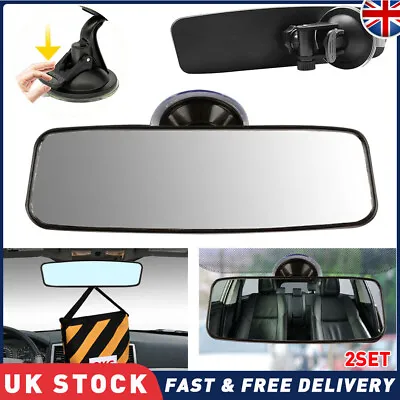 2SET Universal Rear View Interior Car Mirror Adjustable Wide Long Suction Cup UK • £22.79