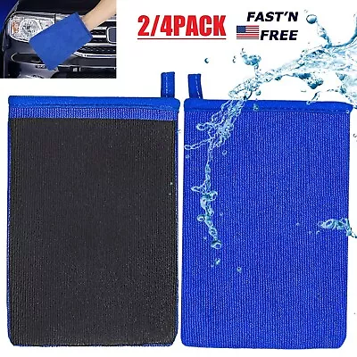 4× Car Wash Gloves Microfiber Clay Bar Towel Detailing Cleaning Cloth Rag Mitt • $10