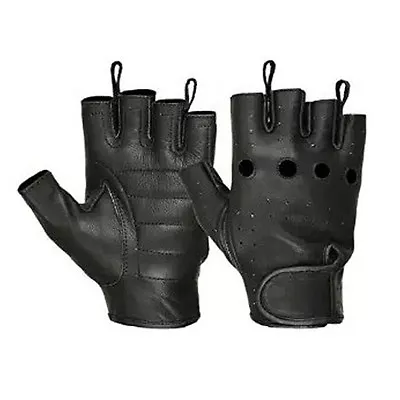 Hugger Men's Deerskin Leather Fingerless Motorcycle Gloves Gel Padded Palm  • $24.94