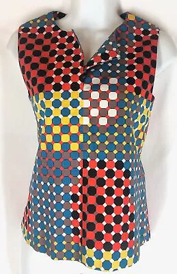 NWT KATE SPADE SATURDAY NEW Red Black Yellow Tic Tac Tile Sleeveless Top XS • $26.99