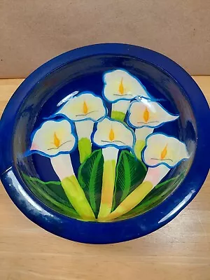 Mexican Folk Art Hand Painted Wooden Bowl Calla Lily Flowers Signed By Artist • $24.99