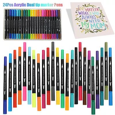 24x Marker Paint Pens Set Permanent Dual Brush Tip Markers Point For Art Project • $11.48