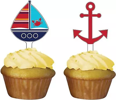 Ahoy Matey Sailboat Animals Cute Baby Shower Party Decoration Cupcake Toppers • $8.47