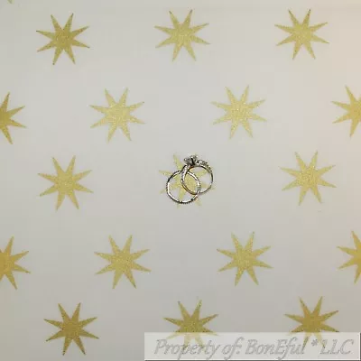 BonEful Fabric FQ Cotton Quilt White Xmas STAR Gold Metallic Stripe Holiday SALE • $5.13