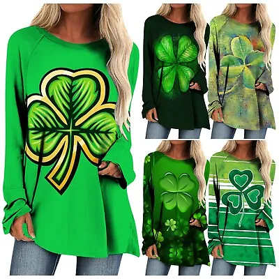 Womens Saint Patricks Day D Print Large Loose Round Neck Long Mod Bod Tops • $18.19