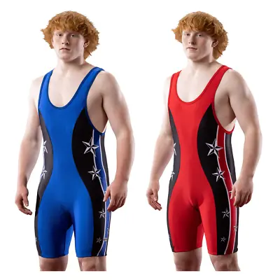 Matman Beijing Wrestling Singlet Mens Boys Spandex Blend Red Blue Made In USA • $59.95