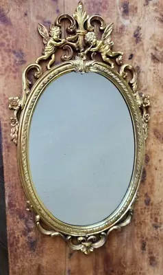 Syroco Angel Cherub Oval Ornate Mirror Regency Gold Gilded VTG • $68.99