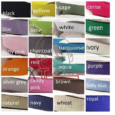 25mm Cotton Tape Herringbone Weave Webbing 39 COLOURS Bunting String Apron UK • £2.25