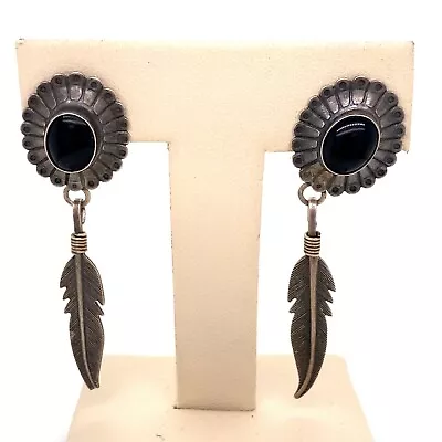 Southwestern QT Sterling Silver & Black Onyx Pierced Post Feather Earrings! 192  • $29.99