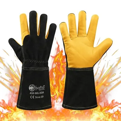 Gloves Welding Mig Black Cowhide Leather Grain Premium Tig BBQ Welders Gloves • £11.80