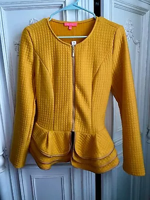 NWT Mustard Yellow Blazer W/ Peplum & Zipper Lined Ruffles Women's Size Medium • $25