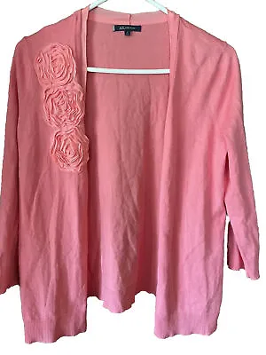 Anne Klein Coral Pink Cropped Cardigan 3/4 Sleeve Shrug Sweater. Pretty Pink • $14