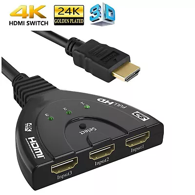 3 Port HDMI 2.0 Auto Splitter Switch Switcher Cable 3in1 Adapter 4K HUB 3D Video • $7.89