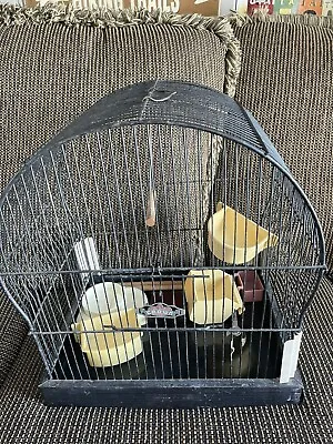 Vintage CROWN Bird Cage W/Feeders Seed Guard Swing Wood Perches Metal VTG • $74.99