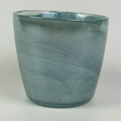 Vintage D. L. & Co Topaz Large Candleholder Swirl Hand Blown Glass Teal Turquois • $16