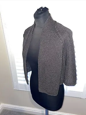 Crea Concept Grey Crochet Cropped Short Sleeved Cardigan Size 40/UK 12 • £26.99