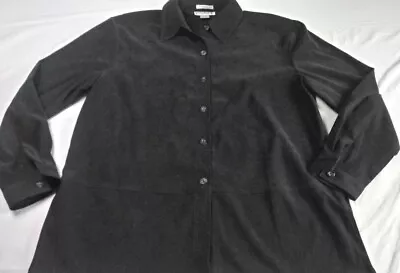 Passports Stretch Button Up Blouse Shirt Top Velvet Size L Black Long Sleeve • $18.99