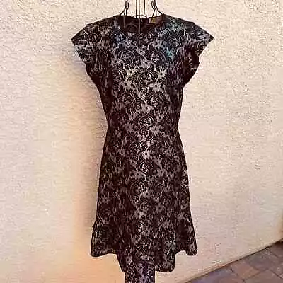 Michael Kors Foil Jacquard Flutter Sleeve Dress Black Silver Large • $53.10