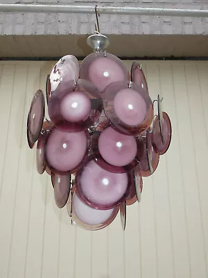Gino Vistosi Large Murano Purple Glass 36 Discs Italian Chandelier Lamp 1960 • $2275