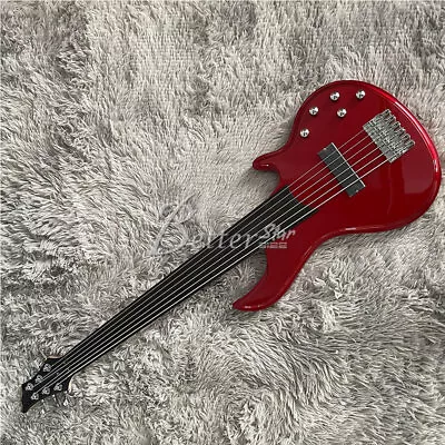 6 String Electric GuitarMetal Red Bass GuitarActive PickupFretlessFast Ship • $379.33