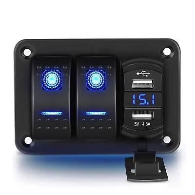 3 Gang Rocker Switch Panel Circuit Breaker Blue LED Voltmeter Car Marine Boat RV • $20.98