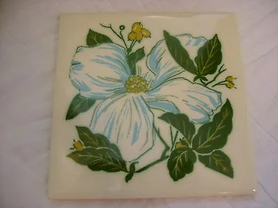 Vintage Floral Tile From Mosaic Tile Co. Blue Green Cream Gold Made In USA • $49.99