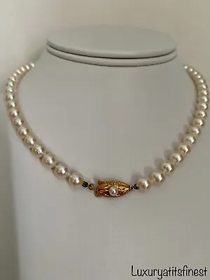 Vintage 18k Gold Genuine Saltwater Akoya Pearl Necklace 16”6.7 Mm Aaa Quality! • $1849