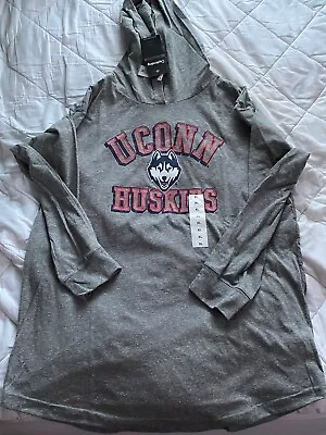 NWT UConn  Huskies XL  Long Sleeve Hooded T Gray By Captivating Polyester Cotton • $36