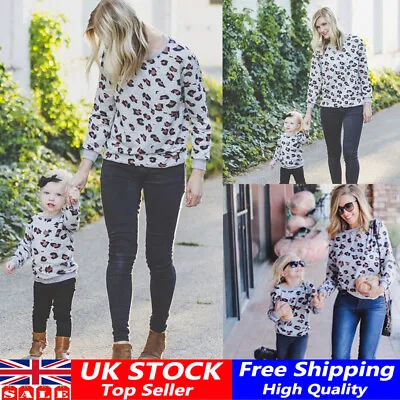 Autumn Mother Daughter Leopard Long Sleeve Jumper Pullover Family Matching Tops • £13.89