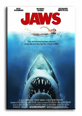 Large Wall Art Canvas Print Of Jaws Movie Poster Framed • £27.99