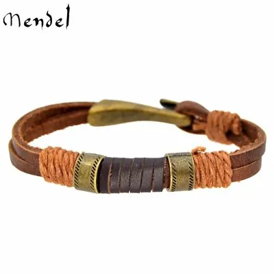 MENDEL 8 Inch Mens Simple Cowboy Copper Leather Bracelet Wristband Cuff For Men • $9.99
