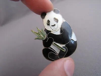 Vintage Zarah Sterling Enamel Cloisonne Panda Bear Eating Bamboo Pin Brooch • $39.99