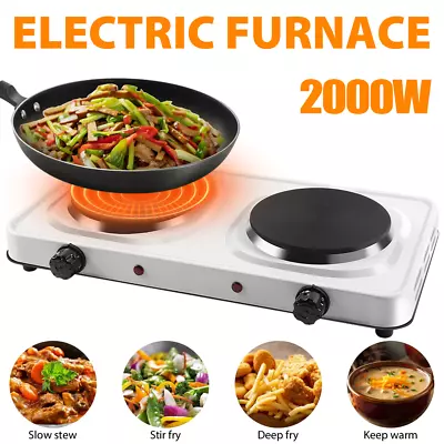 Electric Hot Plate Cooker Double Portable Table Top Kitchen Hob Stove 2000W UK • £21.69