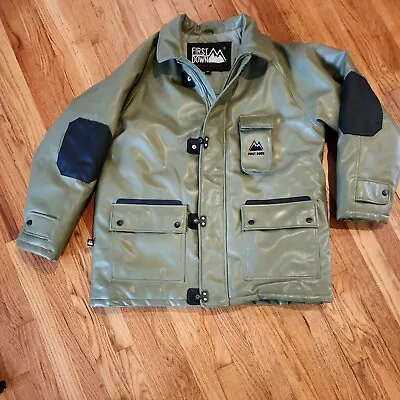 FIRST DOWN PVC Casting Leather Snow Jacket In Olive Green Size Lg Rare Vintage • $199.99