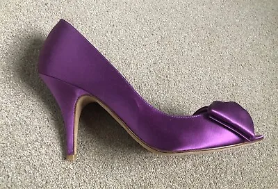 New L K Bennett Magenta Purple Satin High Heel Shoes Peep Toe. UK 6/39. • £29.99