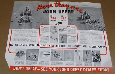 1941 Original John Deere 290 490 Planters Old Advertising Mailer Big Poster • $74.99