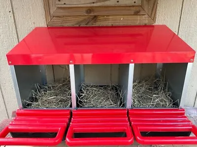 3 Hole Section Chicken Nesting Boxes 12 Hen Metal Egg Laying Box W Swing Perch • $99.89