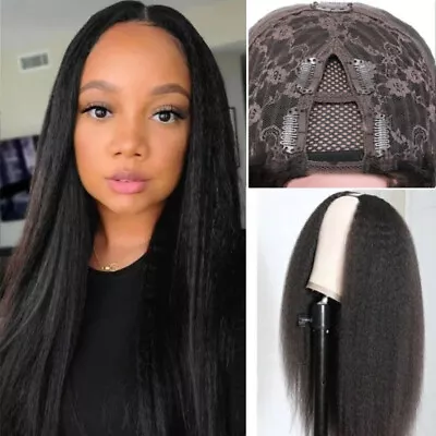 Malaysian Kinky Straight V Part Human Hair Wigs For Women Glueless U Part Wig 9A • $65.54