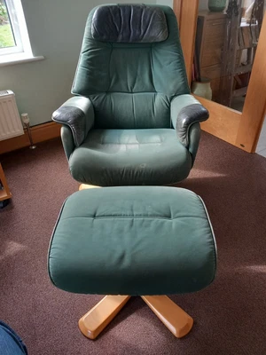 £49.99 • Buy Soderbergs Green Vintage 1970's? Swivel & Recliner Chair & Matching Stool Sweden
