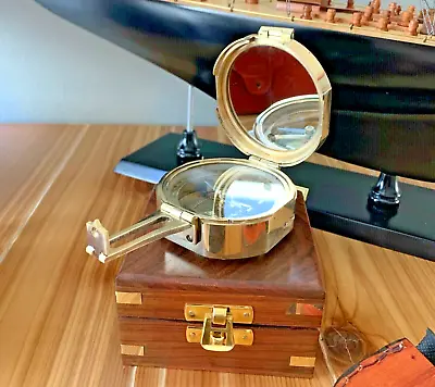 1917 Heavy Brass Brunton Antique Pocket Compass With Nautical Wooden Box • $45.74