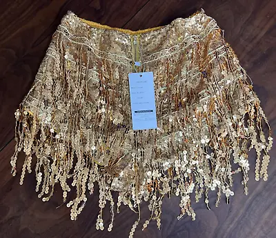 Yollmart Women's Sequins Tassel Skirt Shorts Gold Small • $22
