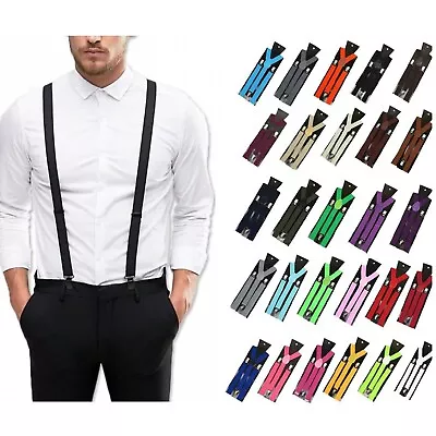 Adjustable MEN BRACES SUSPENDERS Clip On Slim Unisex Y Strap Mens Fancy Dress UK • £3.21