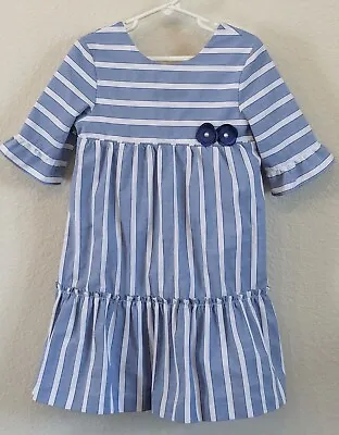 MAYORAL Girls 7 White & Blue Stripes Chambray Dress Fully Lined Spring Easter  • $11.95