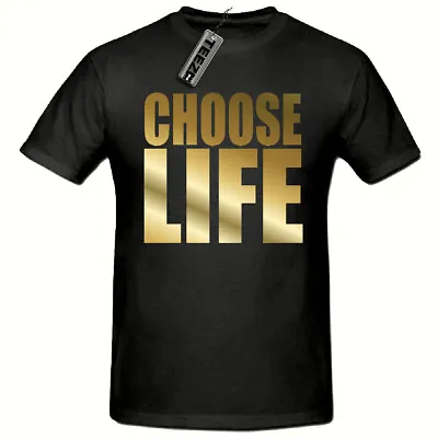Choose Life Tshirt WHAM 80's Fancy Dress Tshirt Black (Gold Slogan) • £8.99