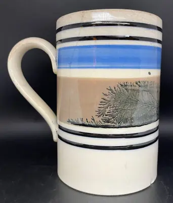 Antique Mocha Ware Tree Seaweed Handled Tankard Mug 1800s • $125