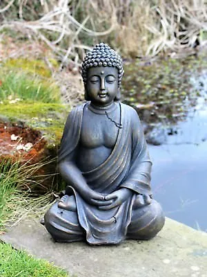 Garden Buddha  Sitting Buddha Stone Cracked Effect Outdoor Indoor Statue Thai • £17.95