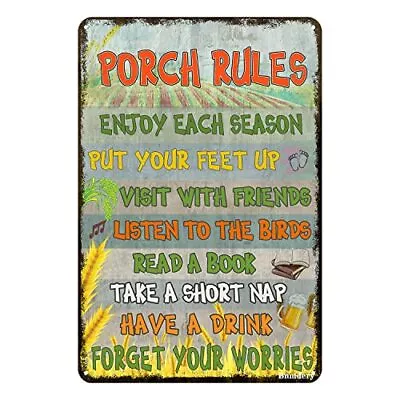 Vintage Tin Sign Farmhouse Porch Rules Rustic Decor Retro Sign Home Kitchen B... • $14.96