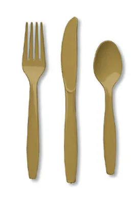 24 Piece Gold Premium Plastic Forks Spoons Knives Cutlery - 8 Ea.  • £2.79