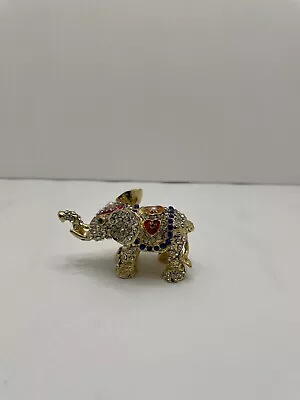 Mini Elephant Red Blue Hand Painted Bejeweled Hinged Trinket Jewelry Box • $12
